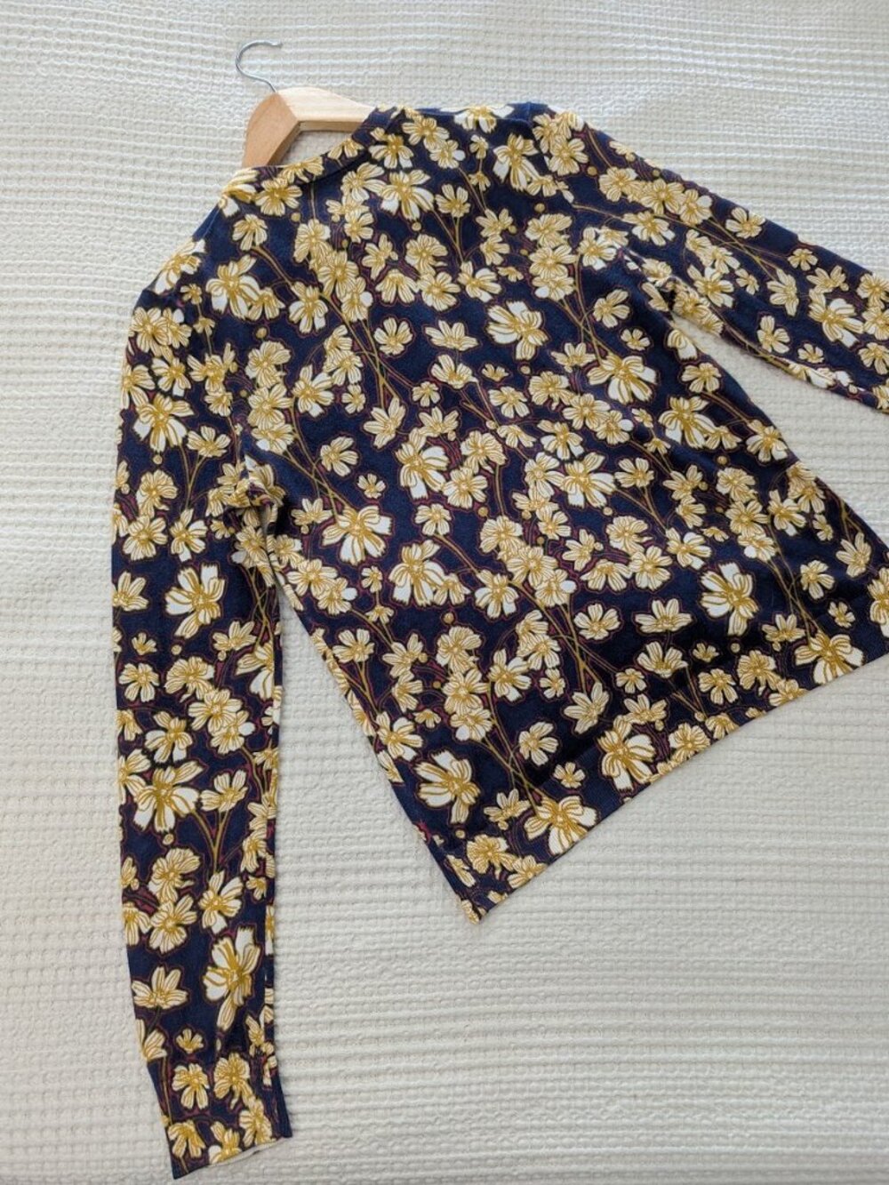 J.Crew M Cotton Floral Knitted Cardigan Navy Botanical Print Brunch Cottagecore - Picture 6 of 14